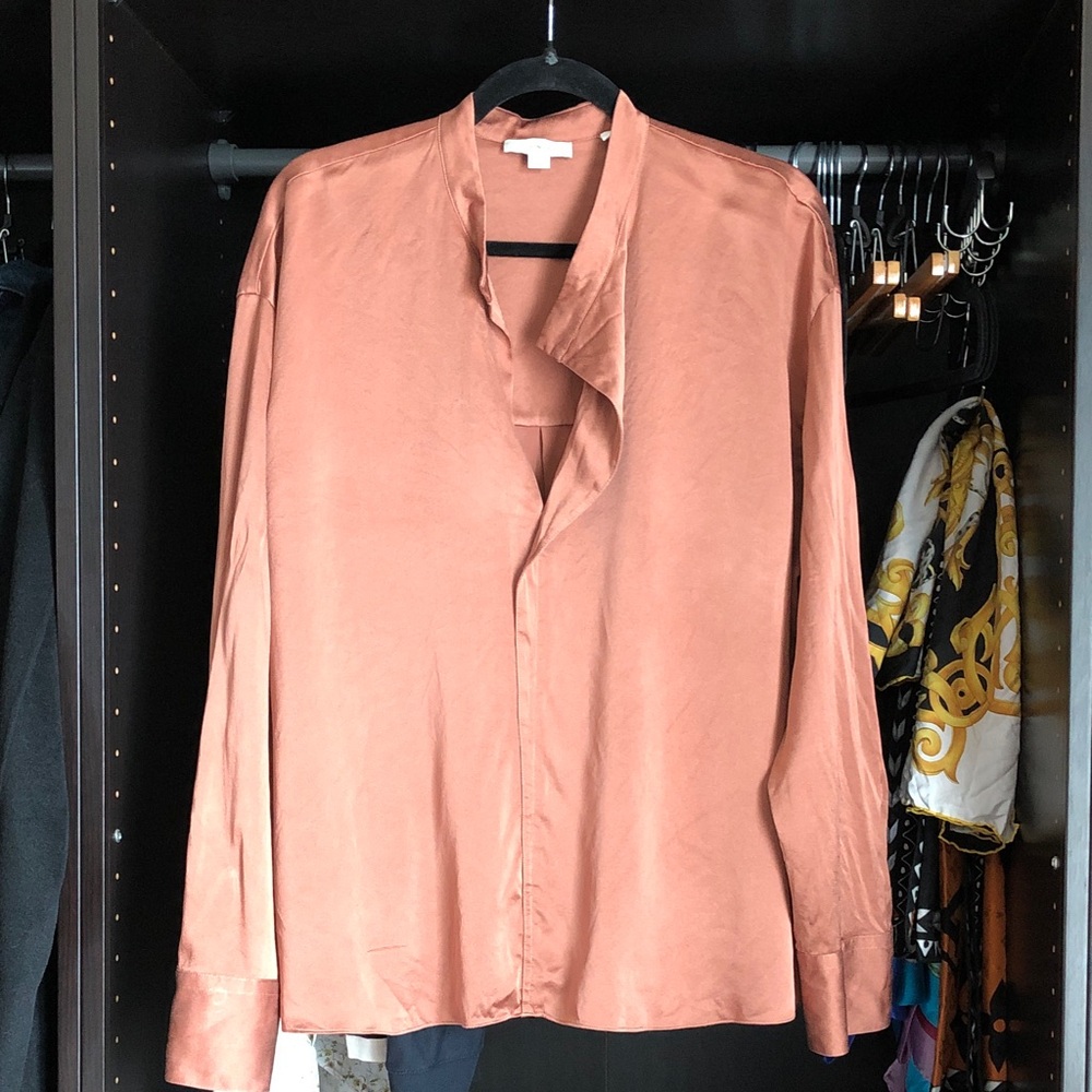 Silk Draped Stand Collar Blouse- Petal Amber